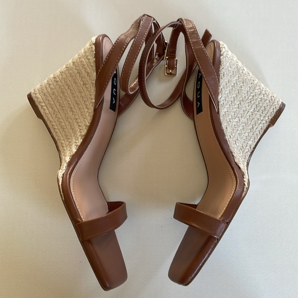 Aqua Izabl Ankle Strap Espadrille Wedge Leather Sandals - NWT - Picture 4 of 7